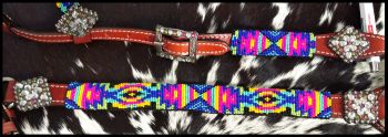 Showman  Beaded Neon Tribal 4 Piece Headstall and Breastcollar Set #4